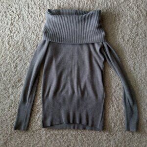 Ann Taylor Loft Grayish Brown Off the Shoulder Knit Sweater with Rib Knit Detail